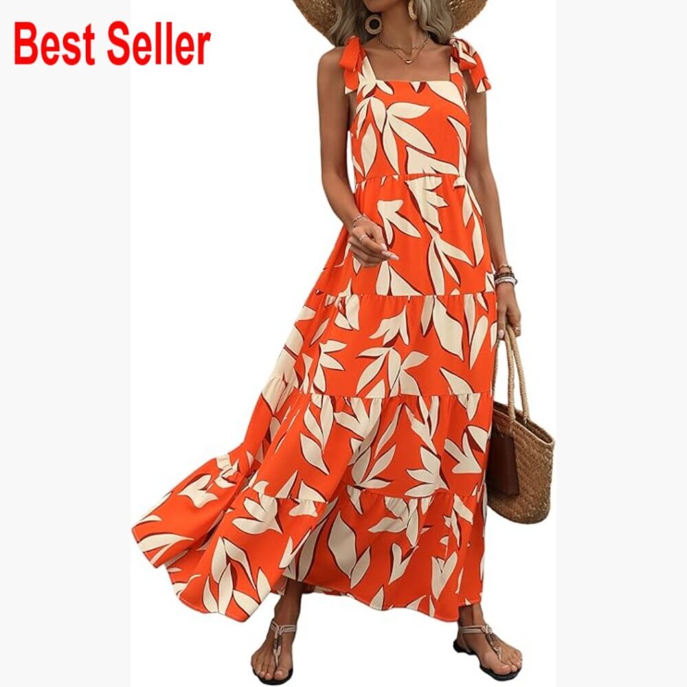 Floral Maxi Dress, Sleeveless Spaghetti Strap, Cotton Blend, Loose Fit